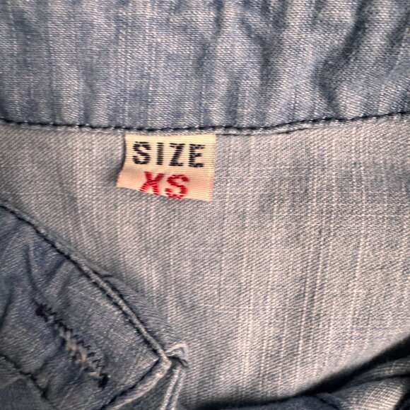 Vtg Denim Long Sleeve Romper Womens XS Button Drawstring Shorts Cowgirl Western - Picture 4 of 8